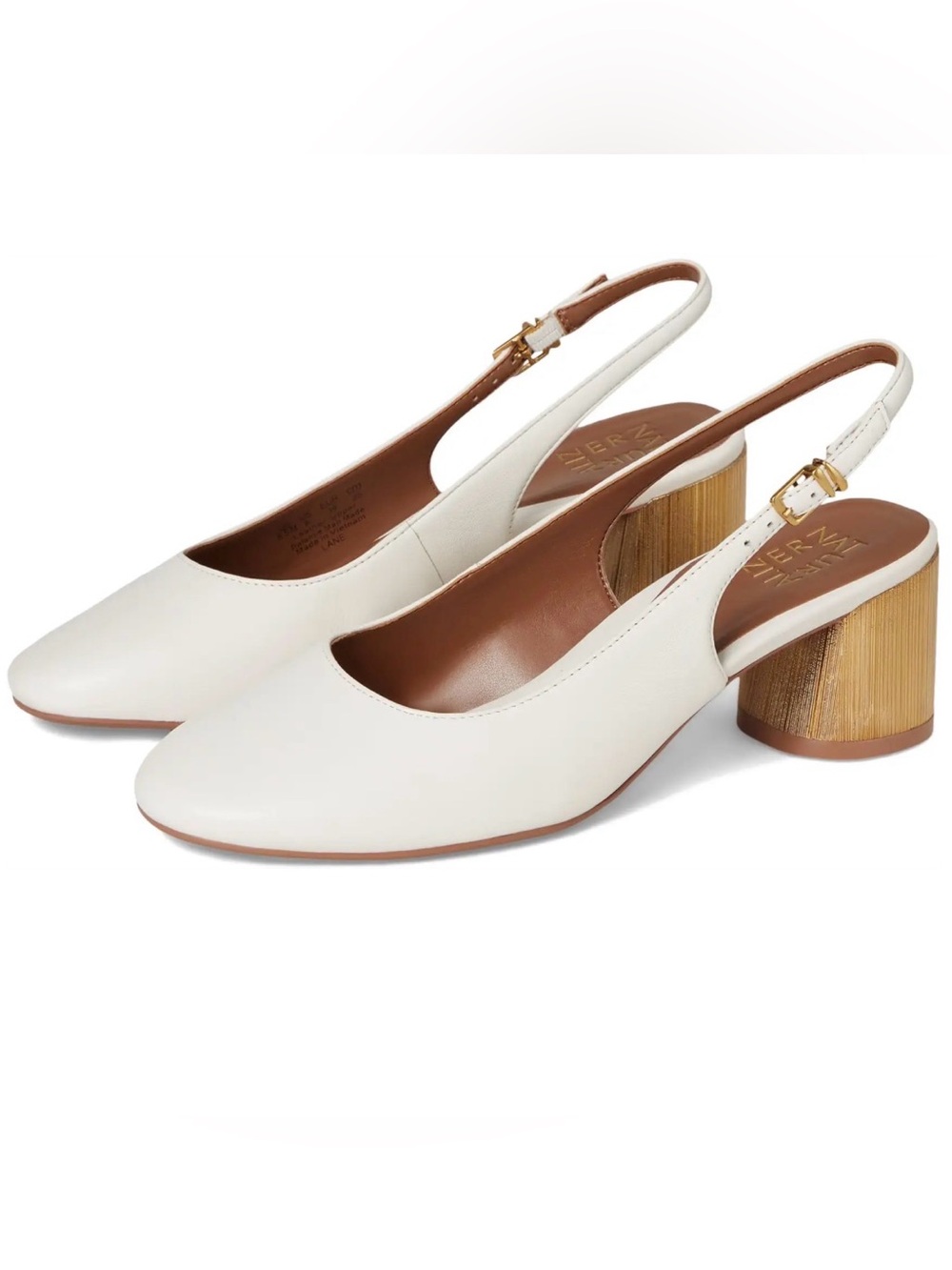Naturalizer Cream Slingback Block Heel Pumps with Wood-Look Heel